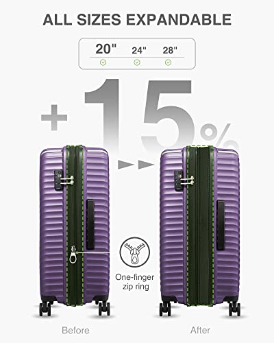 LUGGEX 24 Inch Luggage with Spinner Wheels - Purple Luggage with TSA Lock - Checked Suitcases for Travel, Lightweight and Expandable