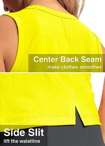 Hiverlay Workout Tank Tops for Women Sleeveless Athletic Cropped Tank Top Sports Gym Muscle Running Shirts Blazing Yellow XXL