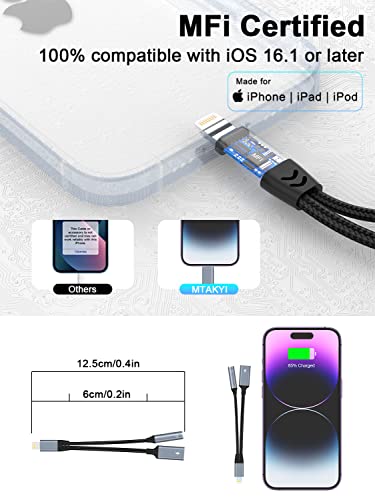 iPhone Headphone and Charger Adapter 2-in-1 Lightning to 3.5mm AUX Audio + Lightning Charger Splitter Dongle for iPhone 14/13/12/11 Pro Max/Pro/Plus/Mini/XR/XS/8/7 Plus-Apple MFi Certified