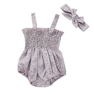 baby girl summer outfit cute newborn plaid ruched romper playsuit sleeveless smocked strap ruffled bodysuit sunsuit (a light grey, 6-12 months)