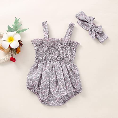 Baby Girl Summer Outfit Cute Newborn Plaid Ruched Romper Playsuit Sleeveless Smocked Strap Ruffled Bodysuit Sunsuit (A Light Grey, 6-12 Months)