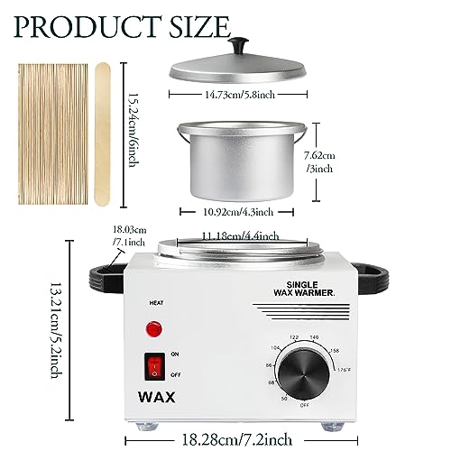 Wax Melt Warmer Professional Wax Warmer for Hair Removal Waxing Pot with 50pcs Wax Sticks, Quick Heats up Easy Read Fahrenheit, At Home Wax Heater for Wax Beans, Canned, Paraffin, or Block 16.9oz