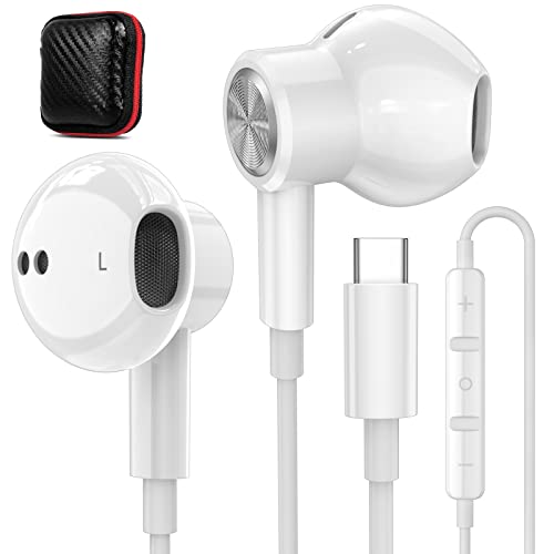 USB C Headphones for iPhone 15 Pro Max Plus,New iPad,Google Pixel 7a 6a 6 5 4XL,HiFi Stereo USB Type C Earphones Magnetic Wired Earbud in-Ear USB-C Headset with Mic for Samsung S23 S22 S21 S20 A54 A53