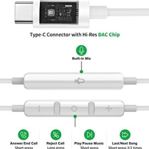 USB C Headphones for iPhone 15 Pro Max Plus,New iPad,Google Pixel 7a 6a 6 5 4XL,HiFi Stereo USB Type C Earphones Magnetic Wired Earbud in-Ear USB-C Headset with Mic for Samsung S23 S22 S21 S20 A54 A53