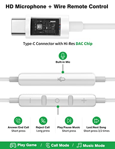 USB C Headphones for iPhone 15 Pro Max Plus,New iPad,Google Pixel 7a 6a 6 5 4XL,HiFi Stereo USB Type C Earphones Magnetic Wired Earbud in-Ear USB-C Headset with Mic for Samsung S23 S22 S21 S20 A54 A53