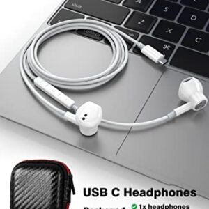 USB C Headphones for iPhone 15 Pro Max Plus,New iPad,Google Pixel 7a 6a 6 5 4XL,HiFi Stereo USB Type C Earphones Magnetic Wired Earbud in-Ear USB-C Headset with Mic for Samsung S23 S22 S21 S20 A54 A53