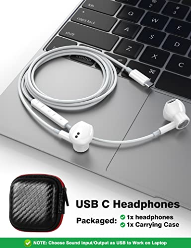 USB C Headphones for iPhone 15 Pro Max Plus,New iPad,Google Pixel 7a 6a 6 5 4XL,HiFi Stereo USB Type C Earphones Magnetic Wired Earbud in-Ear USB-C Headset with Mic for Samsung S23 S22 S21 S20 A54 A53