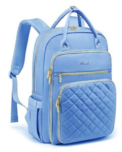 lovevook laptop backpack for women, 15.6 inch computer backpack for teacher nurse with water resistant, lightweight travel work backpack with usb charging port, quilted commuter backpack, angel blue