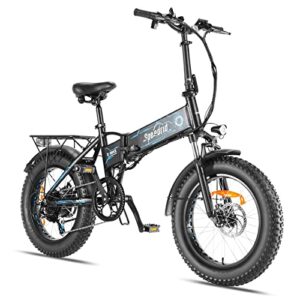 ancheer electric bike, 20'' x 4.0'' fat tire electric bike 500w folding electric bike features 48v 10.4ah built-in battery, lcd display and 6 speed, 20mph snow/beach ebike for adult (blue)