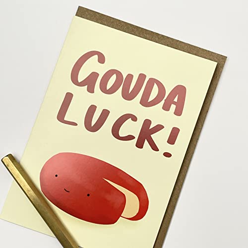 Old English Co. Funny Good Luck Card for Him Her - 'Gouda Luck' Cheese Pun Greeting Card - Encouragement For Exams, New Job, Leaving Card for Work Colleagues | Blank Inside with Envelope