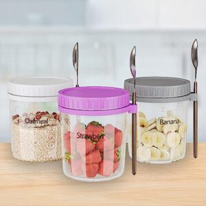 DAILOU Overnight Oats Containers with Lids and Spoons(4-Piece set),16 Oz Glass Mason Overnight Oats Jars,Portable Airtight Oats Container with Measurement Marks,Milk,Vegetable and Fruit Salad Storage Containers.