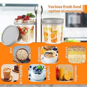 DAILOU Overnight Oats Containers with Lids and Spoons(4-Piece set),16 Oz Glass Mason Overnight Oats Jars,Portable Airtight Oats Container with Measurement Marks,Milk,Vegetable and Fruit Salad Storage Containers.