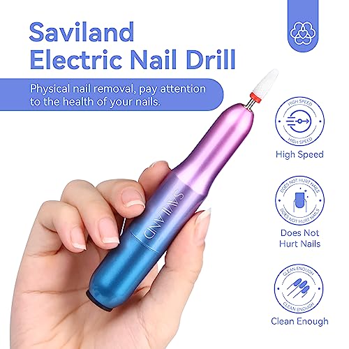 Saviland Portable Electric Nail Drill - 20000 RPM USB Electric Nail File with 7 Nail Drill Bits & 51 Sanding Bands for Nail Prep Acrylic Nails Dip Nails Gel Nails Home Salon Use, Blue-Violet Gradient