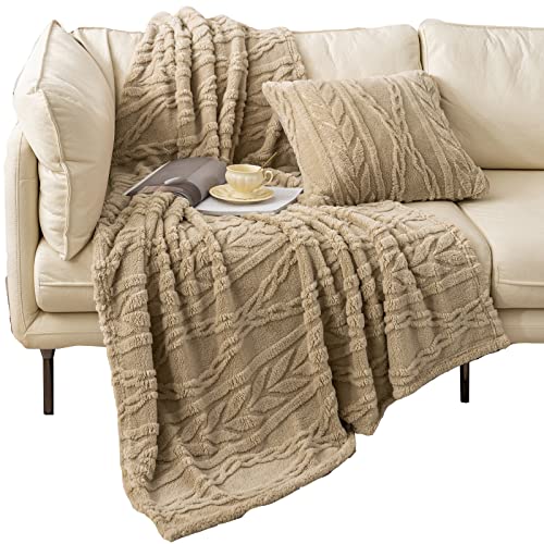 YUSOKI Sherpa Throw Blanket(Without Pillows)-3D Stylish Design Super Soft Fuzzy Cozy Warm Blanket Thick Plush Fluffy Furry Blankets for Teen Girls Women Couch Bed Sofa Chair Men Gift(Tan,50"x65")