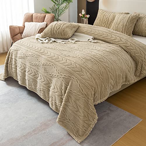 YUSOKI Sherpa Throw Blanket(Without Pillows)-3D Stylish Design Super Soft Fuzzy Cozy Warm Blanket Thick Plush Fluffy Furry Blankets for Teen Girls Women Couch Bed Sofa Chair Men Gift(Tan,50"x65")