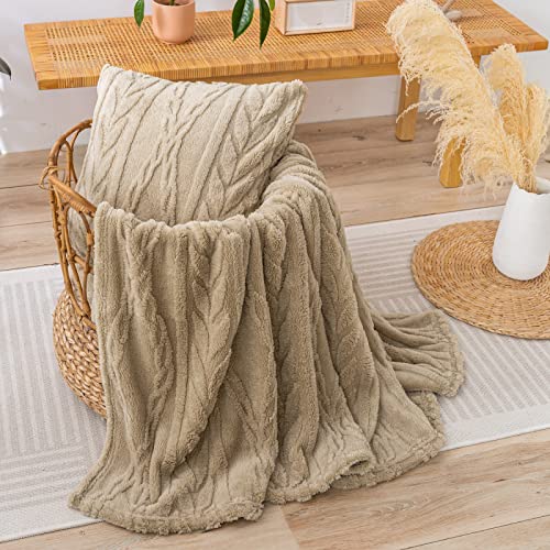 YUSOKI Sherpa Throw Blanket(Without Pillows)-3D Stylish Design Super Soft Fuzzy Cozy Warm Blanket Thick Plush Fluffy Furry Blankets for Teen Girls Women Couch Bed Sofa Chair Men Gift(Tan,50"x65")