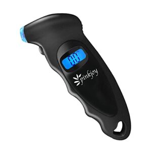 pinkjoy digital tire pressure gauge 150 psi, 4 settings, tire gauge for car, truck, motorcycle, bicycle with backlit lcd and non-slip grip (black)