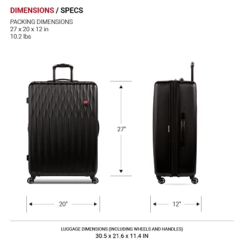 SwissGear 8018 Hardside Expandable Luggage with Spinner Wheels, Black, Checked-Large 27-Inch