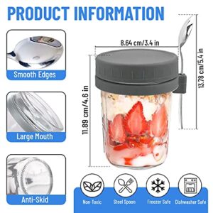 Homedy Solutions Overnight Oats Containers with Lids and Spoons - Overnight Oats Jars with Lid - 10oz Mason Jars for Overnight Oats With Recipe Card