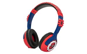 ekids spiderman kids bluetooth headphones, wireless headphones with microphone includes aux cord, volume reduced kids foldable headphones for school, home, or travel