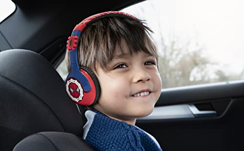 eKids Spiderman Kids Bluetooth Headphones, Wireless Headphones with Microphone Includes Aux Cord, Volume Reduced Kids Foldable Headphones for School, Home, or Travel