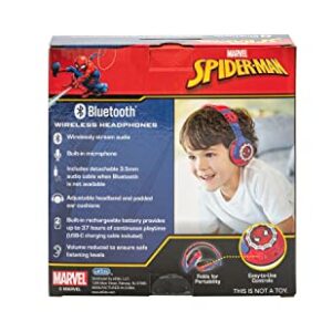 eKids Spiderman Kids Bluetooth Headphones, Wireless Headphones with Microphone Includes Aux Cord, Volume Reduced Kids Foldable Headphones for School, Home, or Travel