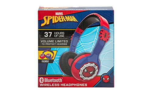 eKids Spiderman Kids Bluetooth Headphones, Wireless Headphones with Microphone Includes Aux Cord, Volume Reduced Kids Foldable Headphones for School, Home, or Travel