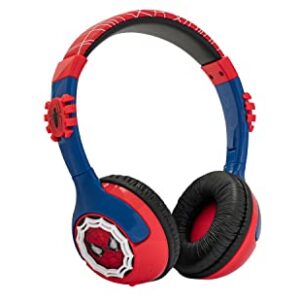 eKids Spiderman Kids Bluetooth Headphones, Wireless Headphones with Microphone Includes Aux Cord, Volume Reduced Kids Foldable Headphones for School, Home, or Travel