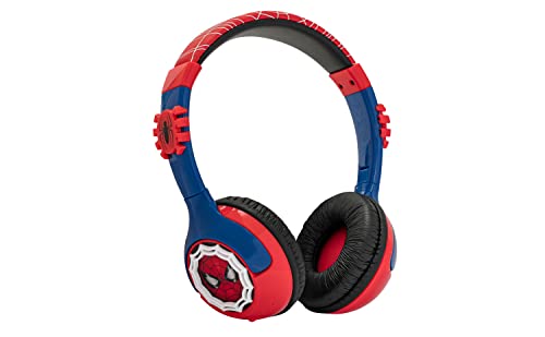 eKids Spiderman Kids Bluetooth Headphones, Wireless Headphones with Microphone Includes Aux Cord, Volume Reduced Kids Foldable Headphones for School, Home, or Travel