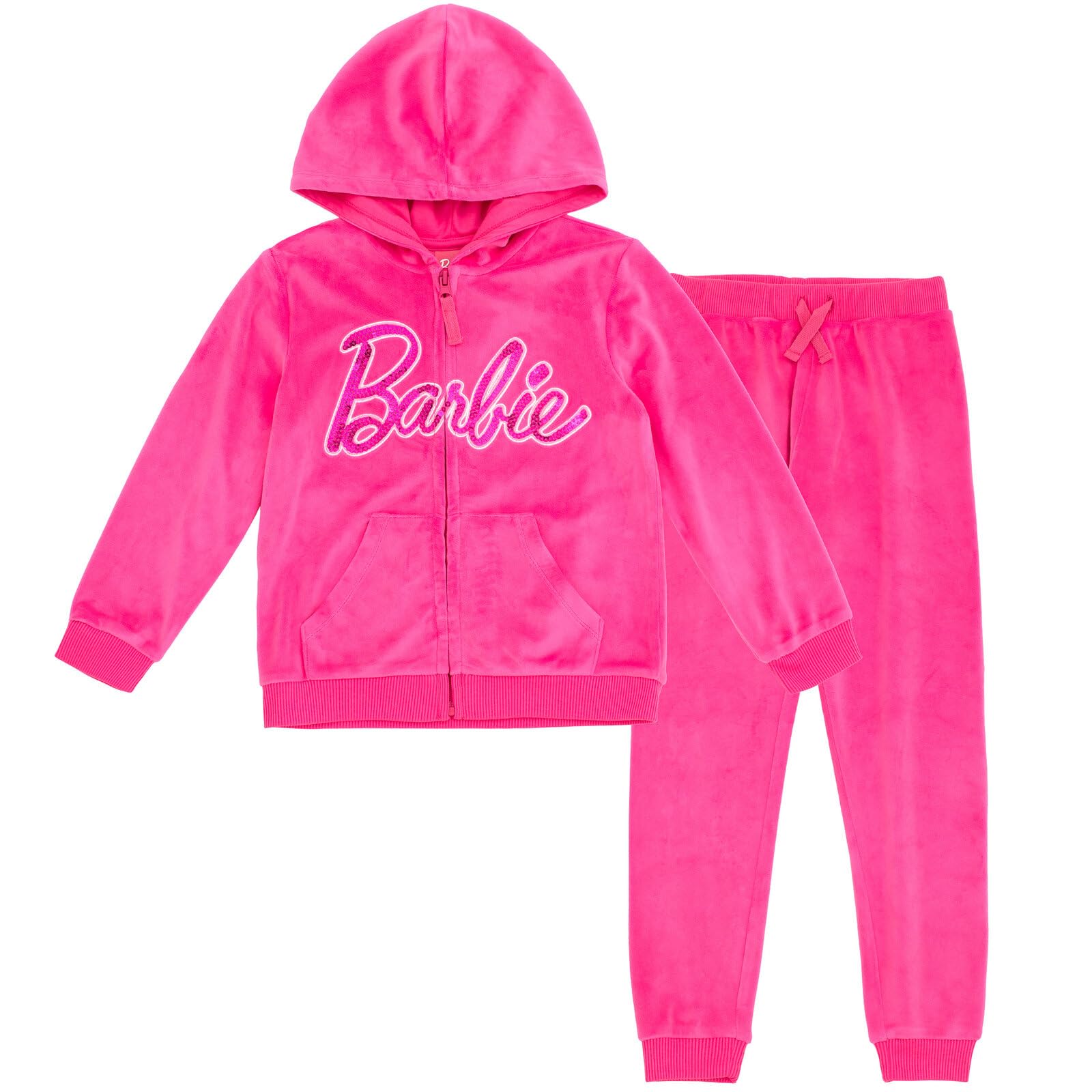 Barbie Little Girls Velour Zip Up Hoodie Pants Outfit Set Pink 7-8