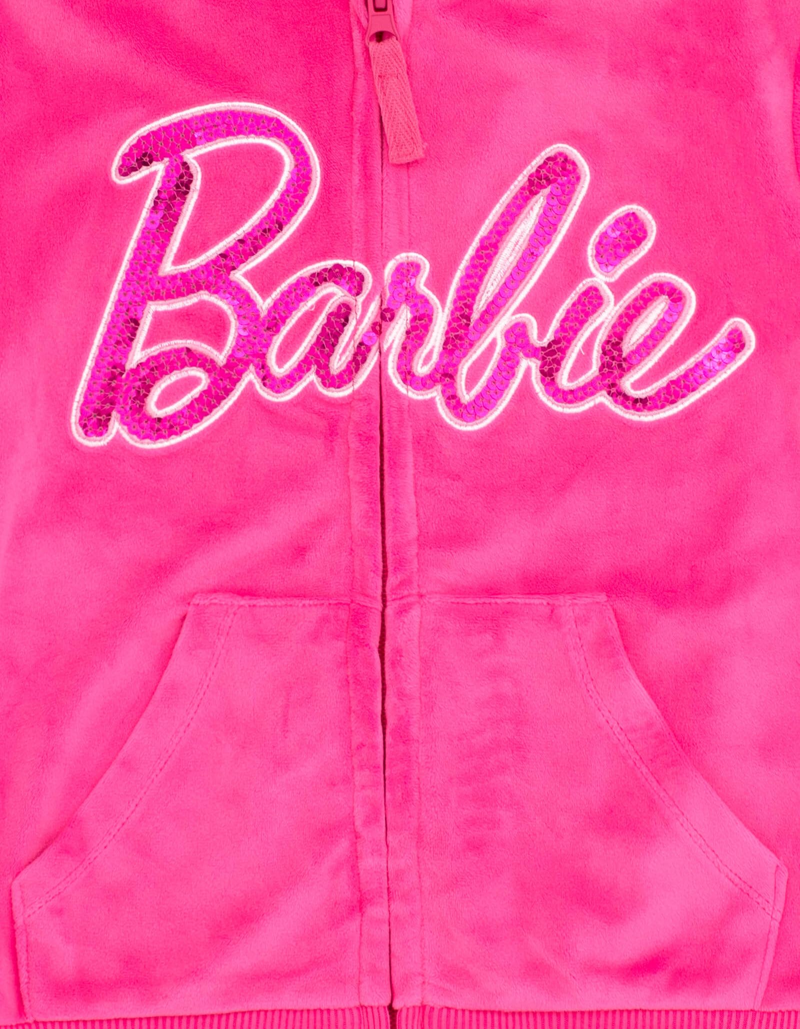 Barbie Little Girls Velour Zip Up Hoodie Pants Outfit Set Pink 7-8