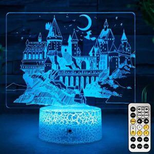 junhang harry gifts night light for kids hogwarts castle 3d illusion lamp 16 colors changing with remote control cool stuff magic gifts for boys girls christmas birthday
