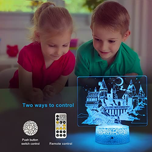 JunHang Harry Gifts Night Light for Kids Hogwarts Castle 3D Illusion Lamp 16 Colors Changing with Remote Control Cool Stuff Magic Gifts for Boys Girls Christmas Birthday