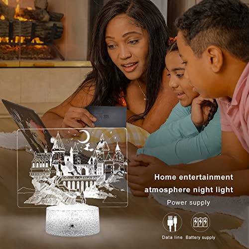 JunHang Harry Gifts Night Light for Kids Hogwarts Castle 3D Illusion Lamp 16 Colors Changing with Remote Control Cool Stuff Magic Gifts for Boys Girls Christmas Birthday