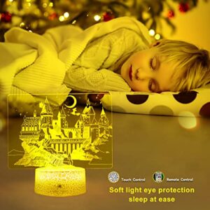 JunHang Harry Gifts Night Light for Kids Hogwarts Castle 3D Illusion Lamp 16 Colors Changing with Remote Control Cool Stuff Magic Gifts for Boys Girls Christmas Birthday