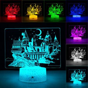 JunHang Harry Gifts Night Light for Kids Hogwarts Castle 3D Illusion Lamp 16 Colors Changing with Remote Control Cool Stuff Magic Gifts for Boys Girls Christmas Birthday