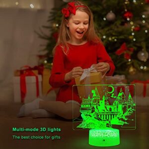 JunHang Harry Gifts Night Light for Kids Hogwarts Castle 3D Illusion Lamp 16 Colors Changing with Remote Control Cool Stuff Magic Gifts for Boys Girls Christmas Birthday