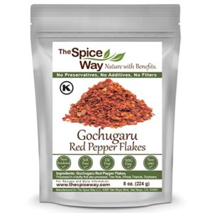 the spice way gochugaru korean red pepper flakes - 8 oz – premium quality red pepper flakes & all-natural seasoning - perfect ingredient for kimchi, stir-fries, soups and more