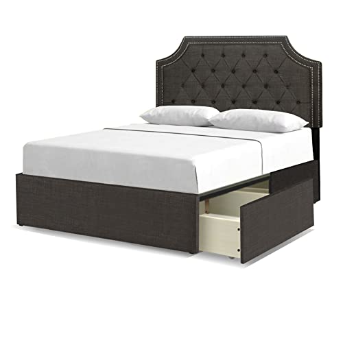 Republic Design House Audrey Kahuna Platform Bed with 4 Extra-Large Under-Bed Storage Drawers, King Size, Grey Polyester