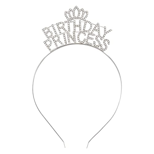 YARIEW Birthday Crown for Women Girls Birthday Princess Headband Rhinestone Alloy Birthday Crown Birthday Girl Headband Tiara Happy Birthday Princess Crown Happy Birthday Party Decorations, Silver