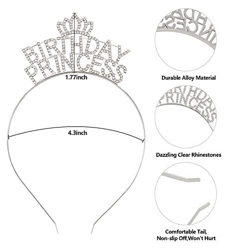 YARIEW Birthday Crown for Women Girls Birthday Princess Headband Rhinestone Alloy Birthday Crown Birthday Girl Headband Tiara Happy Birthday Princess Crown Happy Birthday Party Decorations, Silver