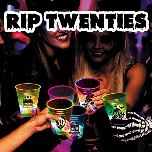 mishunyus 24 Pcs Glow 30th Birthday Decorations,Death to My 20s Party Cups,RIP to My 20s Birthday Decorations for Funny 30th Birthday Party Supplies，RIP Twenties Birthday Cups(16 oz)