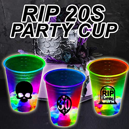 mishunyus 24 Pcs Glow 30th Birthday Decorations,Death to My 20s Party Cups,RIP to My 20s Birthday Decorations for Funny 30th Birthday Party Supplies，RIP Twenties Birthday Cups(16 oz)