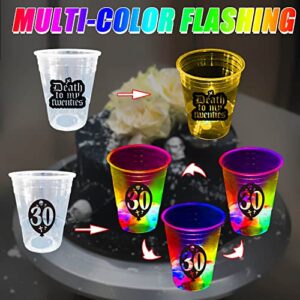 mishunyus 24 Pcs Glow 30th Birthday Decorations,Death to My 20s Party Cups,RIP to My 20s Birthday Decorations for Funny 30th Birthday Party Supplies，RIP Twenties Birthday Cups(16 oz)