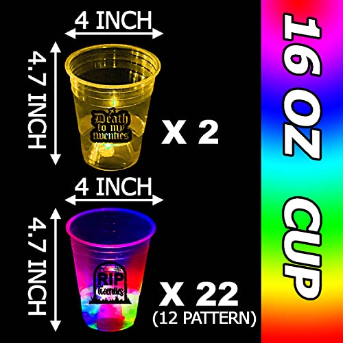 mishunyus 24 Pcs Glow 30th Birthday Decorations,Death to My 20s Party Cups,RIP to My 20s Birthday Decorations for Funny 30th Birthday Party Supplies，RIP Twenties Birthday Cups(16 oz)