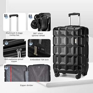 Joyway Luggage Sets 2 Piece Suitcase Set with Spinner Wheels, Large Hard Shell Luggage with TSA Lock (BLACK,20/28IN,8PCS)
