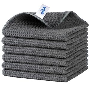 mr.siga waffle pattern cleaning cloths, reusable absorbent microfiber cleaning cloths, lint free microfiber kitchen towels, 6 pack, gray, 12.6 x 12.6 inch