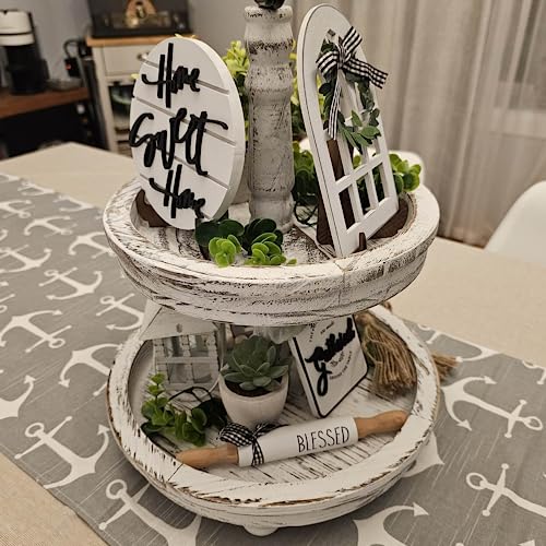 Houmury Set of 16 Farmhouse Tiered Tray Decor with 1 Lantern Artificial Plant& Cutting Board Sign for Rustic Home Sweet Home Kitchen Decor Tier Tray Decor Set