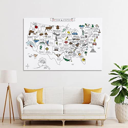 Tour The States Poster, Map USA America Poster, USA Map United States of America Travel Wall Art Dec Canvas Art Poster And Wall Art Picture Print Modern Family Bedroom Decor Posters 24x36inch(60x90cm)