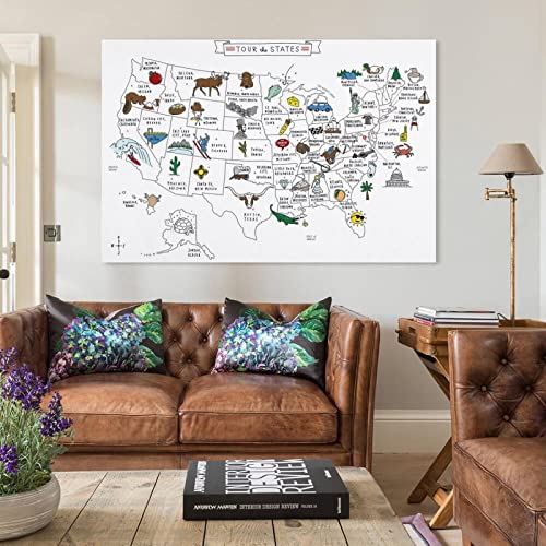 Tour The States Poster, Map USA America Poster, USA Map United States of America Travel Wall Art Dec Canvas Art Poster And Wall Art Picture Print Modern Family Bedroom Decor Posters 24x36inch(60x90cm)